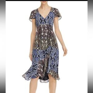 Parker Delia 100% Silk Snake Print Delia Dress Size 12 Formal Ruched Ruffle